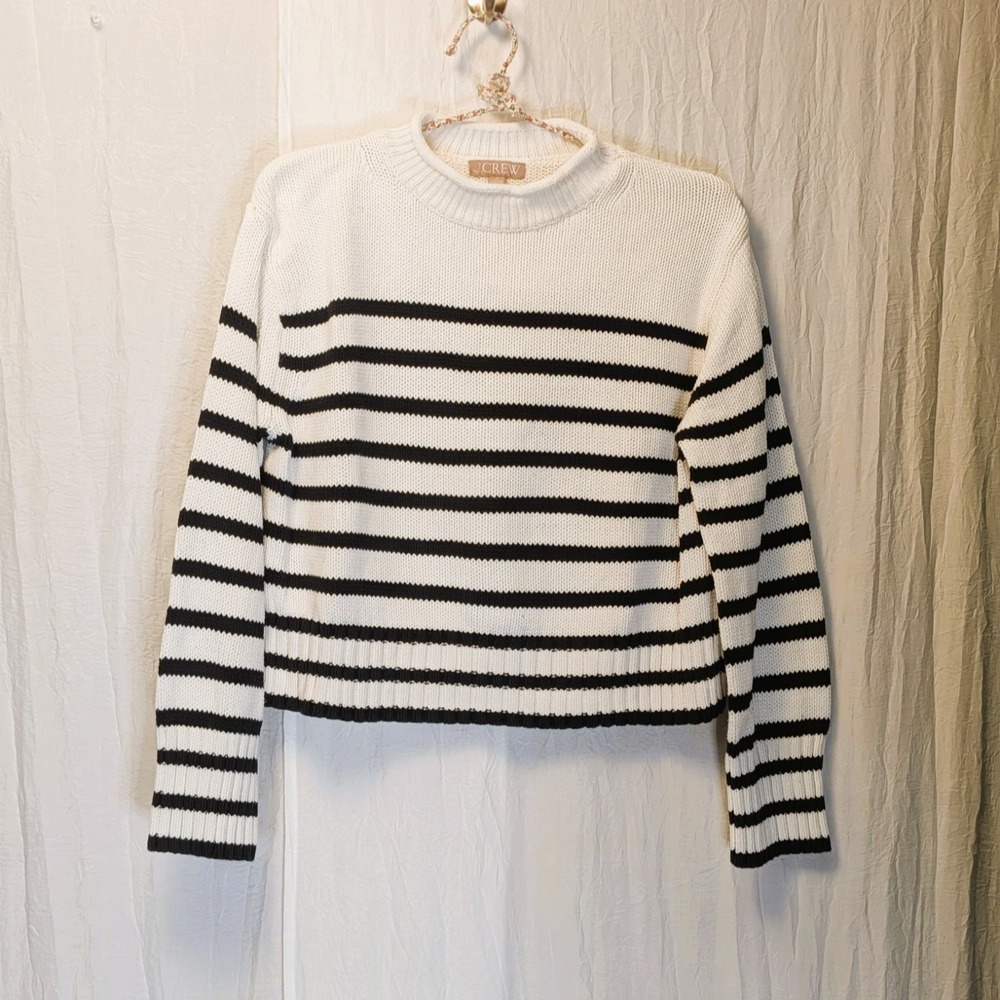 J.Crew Heritage Cotton Rollneck Sweater Black/White Striped Preppy Classic Small